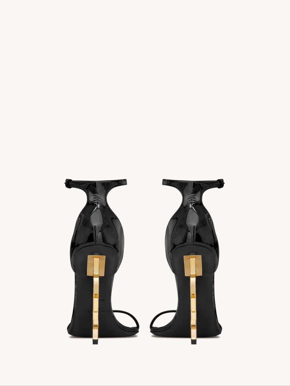 Saint Laurent Black Patent Logo Sculptural Heel Sandals - Picture 3 of 11